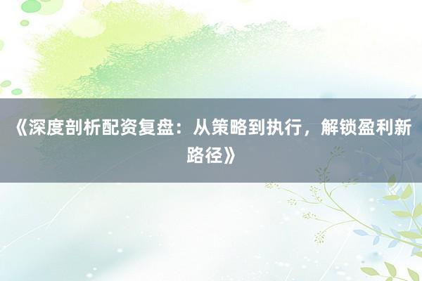 《深度剖析配资复盘：从策略到执行，解锁盈利新路径》