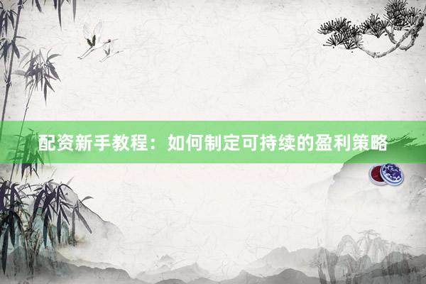 配资新手教程：如何制定可持续的盈利策略