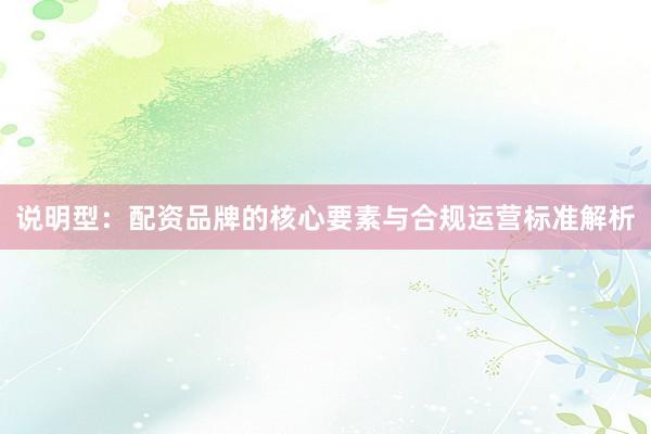 说明型：配资品牌的核心要素与合规运营标准解析