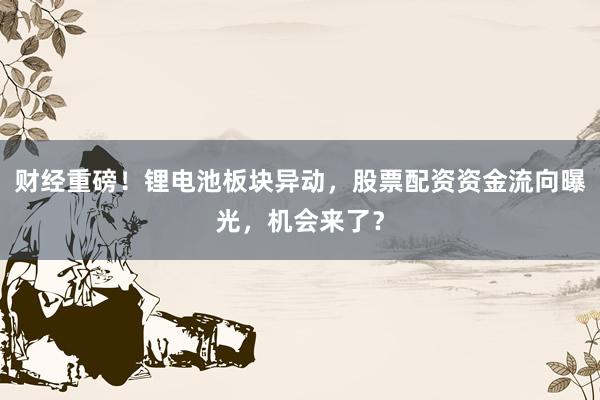 财经重磅！锂电池板块异动，股票配资资金流向曝光，机会来了？
