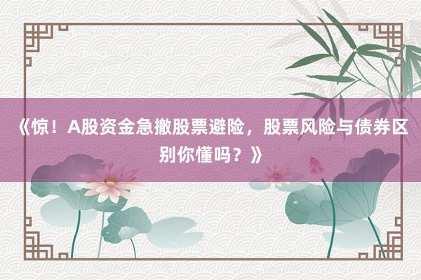 《惊！A股资金急撤股票避险，股票风险与债券区别你懂吗？》