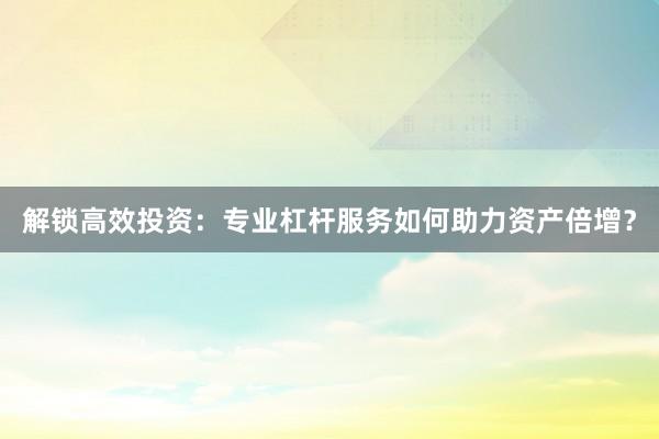 解锁高效投资：专业杠杆服务如何助力资产倍增？