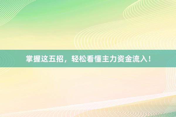 掌握这五招，轻松看懂主力资金流入！