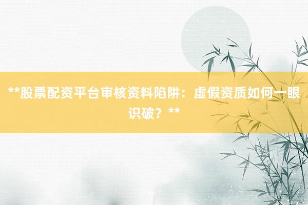**股票配资平台审核资料陷阱：虚假资质如何一眼识破？**